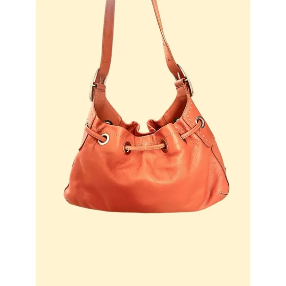 Cole Haan Orange Leather Drawstring Hobo Shoulder Bag Fall - Picture 4 of 8